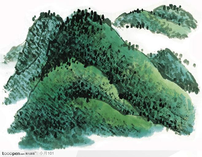 中国国画之石壑-青山湖泊