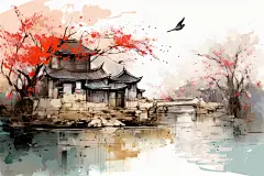 水墨江南风插画绘画