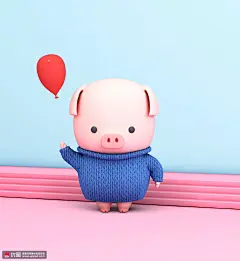 红色气球 卡通小猪 可爱宠物 小猪插图插画设计PSD tid290t000307萌宠动物素材下载-优图-UPPSD