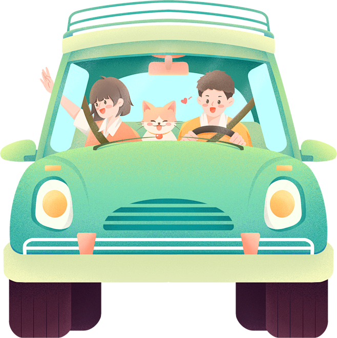 自驾游插画-情侣和猫开车