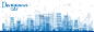 outline dongguan skyline with blue buildings