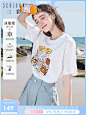 三彩2021夏季新款原创可爱印花t恤女设计感小众圆领宽松休闲短袖-tmall.com天猫