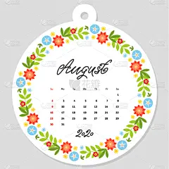 2020,日历,八月,月,贪欲,模板,植物,消息,夏天,绘画插图