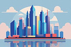 城市扁平风地标插画
