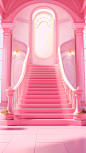 one stairs leading into a pink room, in the style of zbrush, clas