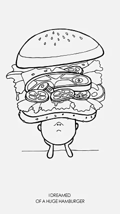 #做梦# #插画# #壁纸# #汉堡# #美食# #吃货#  没事做做白日梦才是最幸福的事情——2 我梦到一只巨大的汉堡