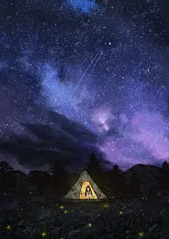 仲夏夜之野营 ~ 来自韩国插画家Aeppol 的「森林女孩日记」系列插画。