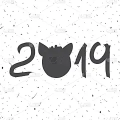 2019年猪年快乐!矢量插图与铭文。设计可以用作封面、贺卡、横幅。