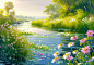 shizhenting_a_river_with_flowers_and_grass_near_by_in_the_style_4ac8dbf0-9e03-4494-9413-7658770df0b5