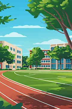 AI数字艺术扁平风校园球场操场插画-众图网
