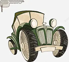 带钥匙的插画卡通复古绿色汽车高清素材 设计图片 免费下载 页面网页 平面电商 创意素材 png素材