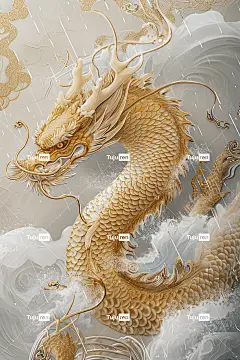 金龙冰面云雨，中国龙它有三爪金黄色 金色鳞片闪闪发光海报