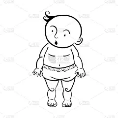 卡通小插图。穿短裤的小孩。蹒跚学步的孩子非常惊讶
