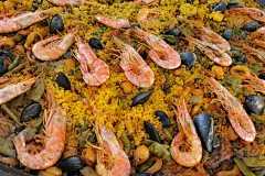 西班牙海鲜饭,水平画幅,素食,贻贝,无人,白米,软体动物,椒类食物,膳食,海产