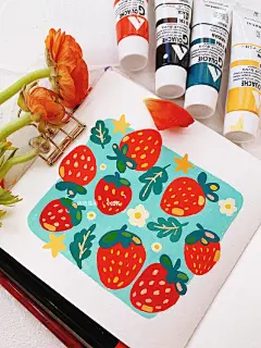 一颗丙烯水粉小草莓_1_战战插画_来自小红书网页版