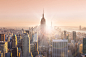 New York City Manhattan skyline in sunset.