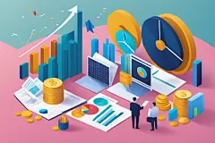 虚拟几何图形金融理财投资立体场景插画图片