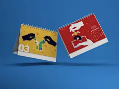 黄色红色的桌面台历样机