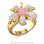 Pink Sapphire Moonstone Gold Ring Flora #Cabochon
