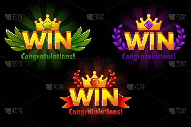 金赢。矢量版本独立的logo Win与彩色宝石开发2D游戏。素材-花瓣网