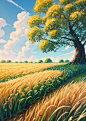 01474-3397275539-pure scenery,golden yellow as the theme,(((fresh))),((hayao miyazaki painting style)),((beautiful scenery_1