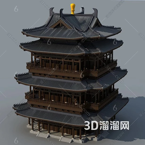 中式 古建 古建阁楼3D模型-花瓣网