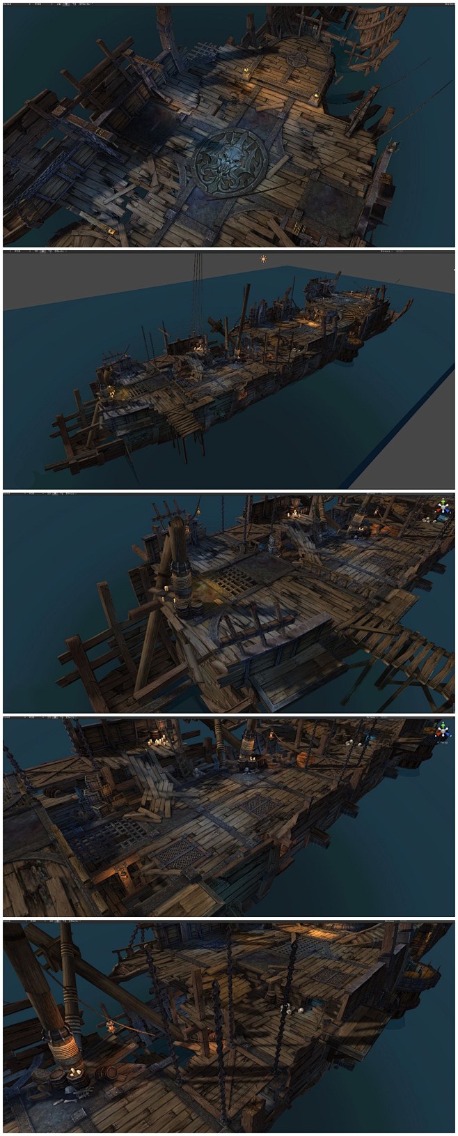 游戏美术素材 暗黑风写实魔幻物件废墟船模...