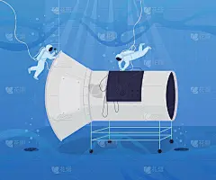 水下宇航员训练平面彩色矢量插图