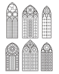 Vector gothic windows outline set. silhouette of vintage stained glass church frames.