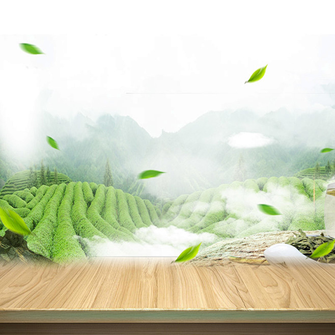 简约茶园茶叶木板PSD分层主图背景高清素...