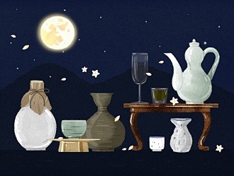 邀月品酒 手工酿酒 传统酒器 美食插图插...