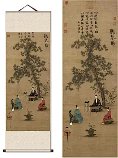 卷轴定制丝绸画国画竖条幅人物画中国风字画装饰挂画客厅现代中式-淘宝网