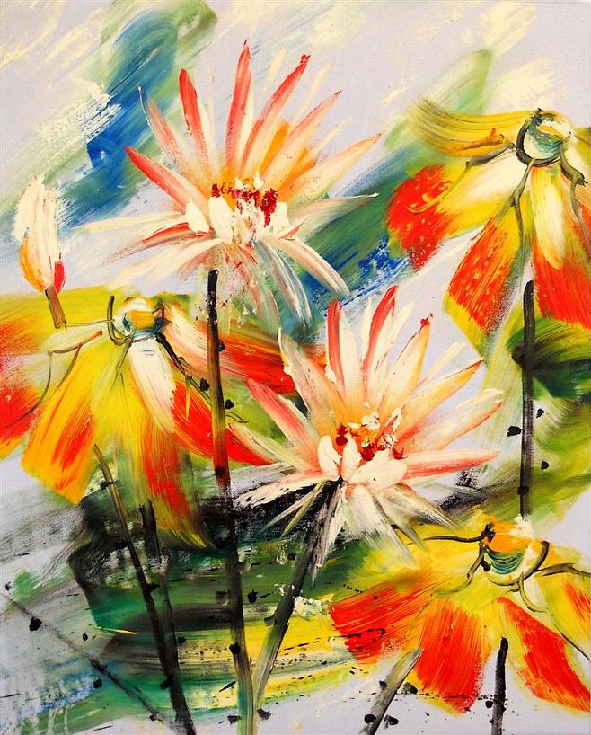 抽象油画菊花