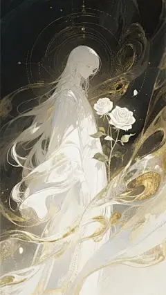 分享一组绝美的插画，白玫瑰与长发少年，在金与白的交织里，藏着轮回的神秘✨#AI绘画有点东西 #古风头像 #唯美图片 #小说设定人物 #ai #好看头像 #宝藏头像 #白茶与风吟 #动漫男生头像 #白玫瑰 - 小红书