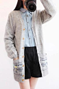 2014秋装新款 森女学院风 V领地球音乐中长款长袖针织开衫毛衣-淘宝网