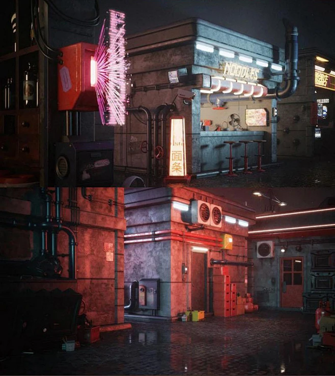 C4D Keyshot赛博朋克未来科幻城市小吃摊街道楼房渲染模型含贴图-淘宝网图片_C4D模型/工程文件图片素材-花瓣网