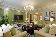 简欧风清新绿色客厅壁纸
