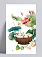 荷花|莲藕,蜻蜓,荷叶,手绘莲蓬,蔬菜,荷花,卡通元素,手绘/卡通