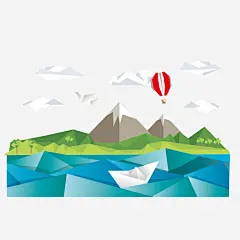 情人节卡通折纸风景插画矢量图高清素材 小船 彩色 折纸 气球 浪漫七夕 爱情 白云 纸张 背景 矢量图 免抠png 设计图片 免费下载