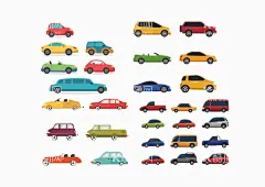 交通工具插画  - 源文件下载【酷图网】交通工具插画,汽车,吊车,工程车,挖掘机,大巴,大货车,公交车,救护车,面包车,皮卡车,越野车,轿车
