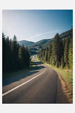 AI数字艺术摄影风森林环绕的公路-众图网