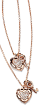 Return to Tiffany® Love heart tag key pendants in 18k rose gold with diamonds.