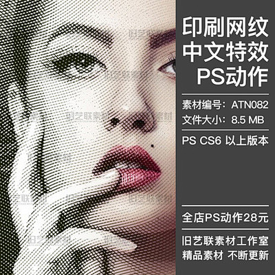 PS中文特效动作印刷网纹网格背景纹理复古...