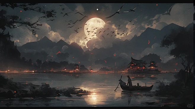 古风场景|AI 绘画古诗词 月落乌啼霜满天 - 小红书-花瓣网