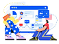 信息合作伙伴信息女孩 web 蓝色办公室 ux 时间黄色 ui 插图设计