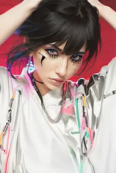 00531-3457395824-1women ,black eye，Ultra-realistic，real people，normal hand，Blurred Neon City Street Background， full body，modelshoot style，full b