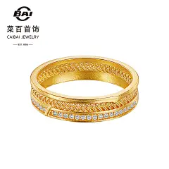 菜百首饰轻舞飞扬系列古法黄金镶钻戒指新款百搭足金排钻编织指环-tmall.com天猫