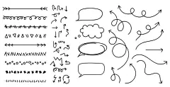 图源免费EPS文件 |不同手绘箭头的卡通图片集。手绘线条集。标记线分隔符，手工铅笔笔画刷和绘图分隔符。曲线框架，装饰边框或花卉装饰