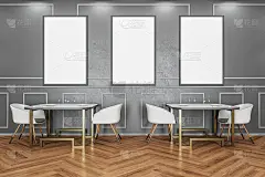 豪华的咖啡馆内饰有三条空横幅