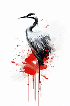 AI数字艺术中国风水墨仙鹤丹顶鹤手绘插画